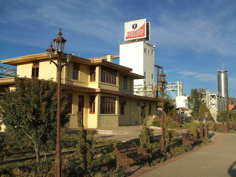 Train station and Tecate brewery in Tecate, Mexico.