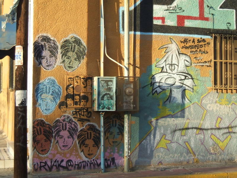 Artistic graffiti and stenciling in Tecate, Mexico.