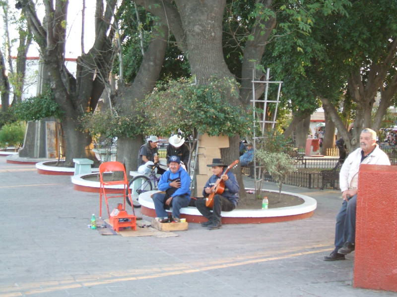 Mariachis performing on the zócalo in Tecate.