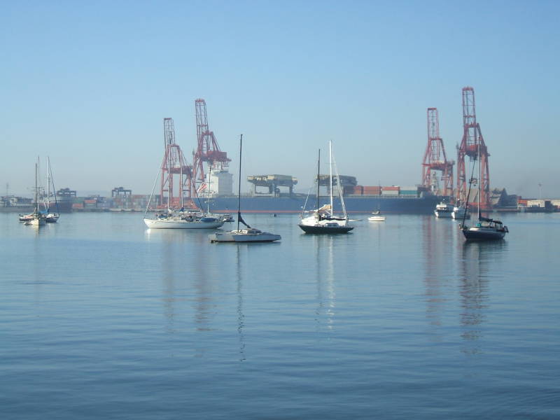 Container ship in the Ensenada cargo port.