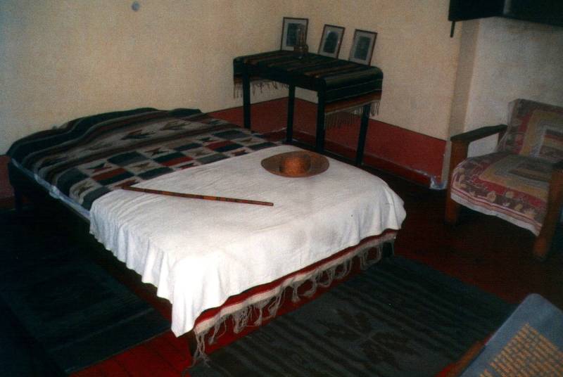 Leon Trotsky's bedroom, with his sombrero and walking stick.