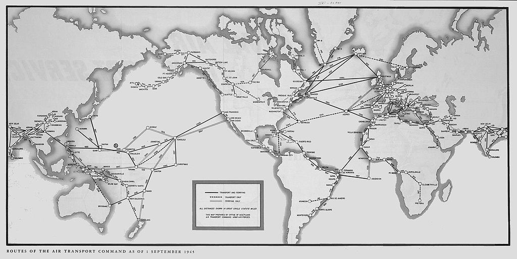 Routes of the U.S. Air Transport Command as of 1 September 1945, from https://en.wikipedia.org/wiki/Mohammed_V_International_Airport#/media/File:Atcroutes-1sep1945.jpg