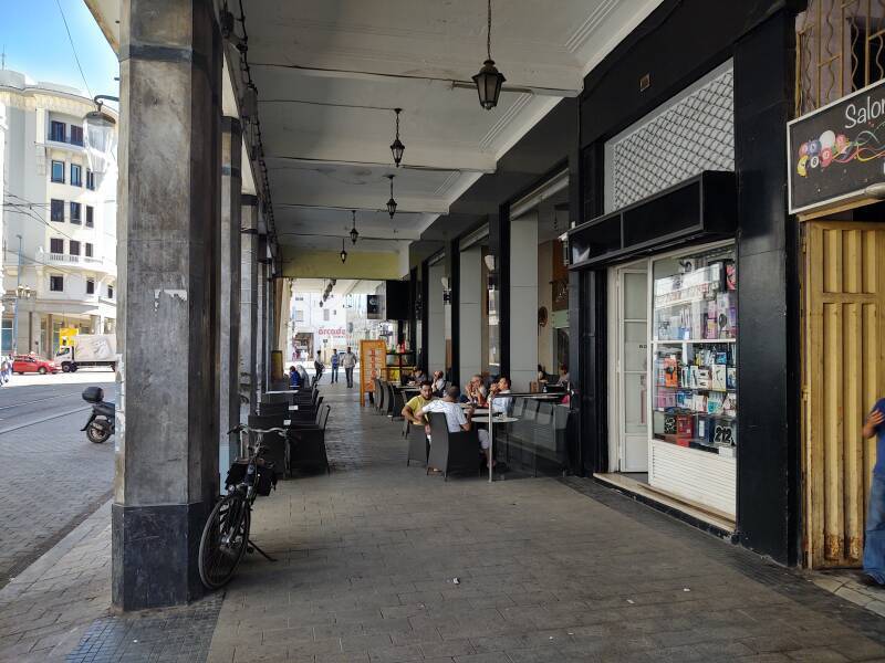 Cafes along Boulevard Mohammed V in Casablanca.