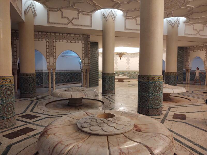 Ablutions fountains of Hassan II Mosque in Casablanca.