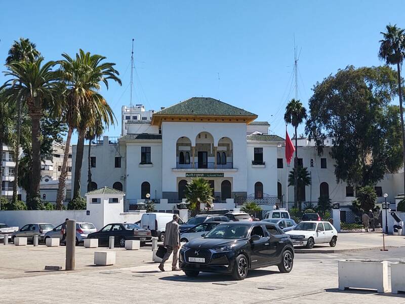 Army building with antennas on Place Mohammed V in Casablanca.