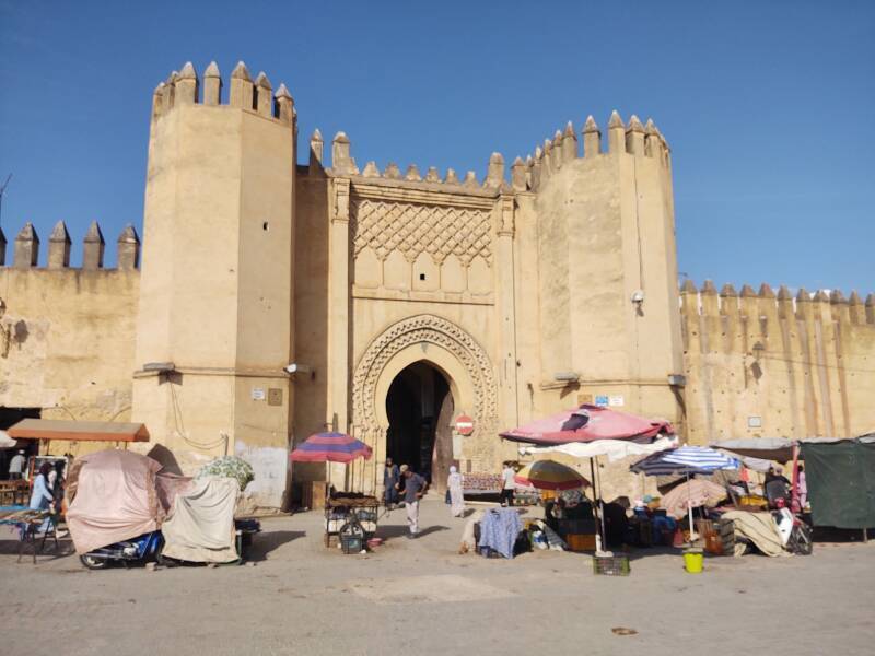 Bab Chorfa, an elaborate gateway on Place Boujloud in Fez, Morocco.