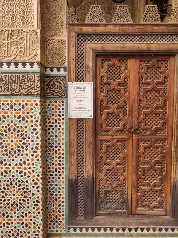 Door to the prayer hall in the Bou Inania Madrasa in Fez.