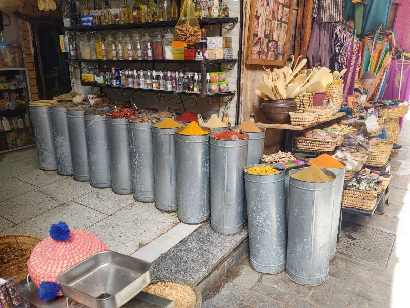 Spice shop along Tala'a Kebira through the medina of Fez el Bali.