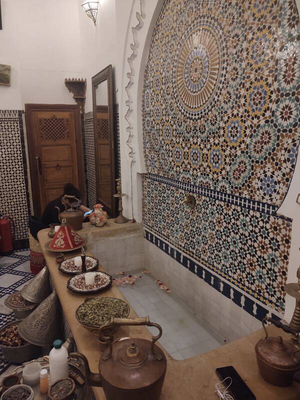 Fountain in a hamman in Fez el Bali medina along Tala'a Sghira.