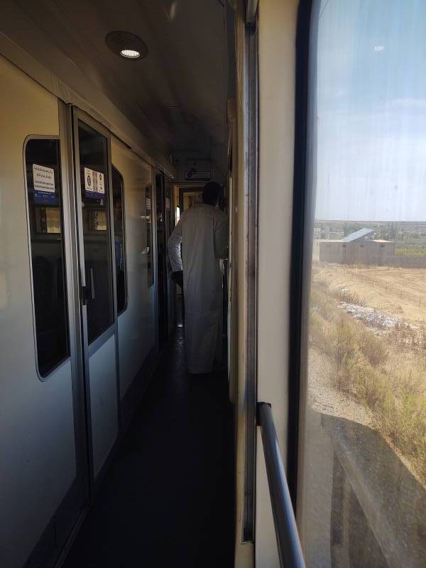 Corridor of passenger train from Meknès to Fez in Morocco.