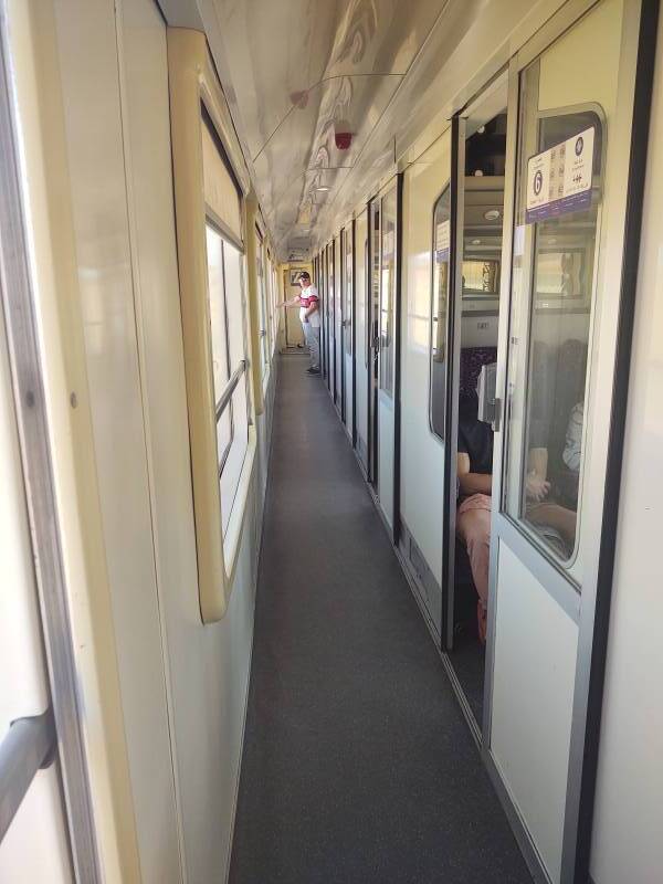 Corridor of passenger train from Meknès to Fez in Morocco.