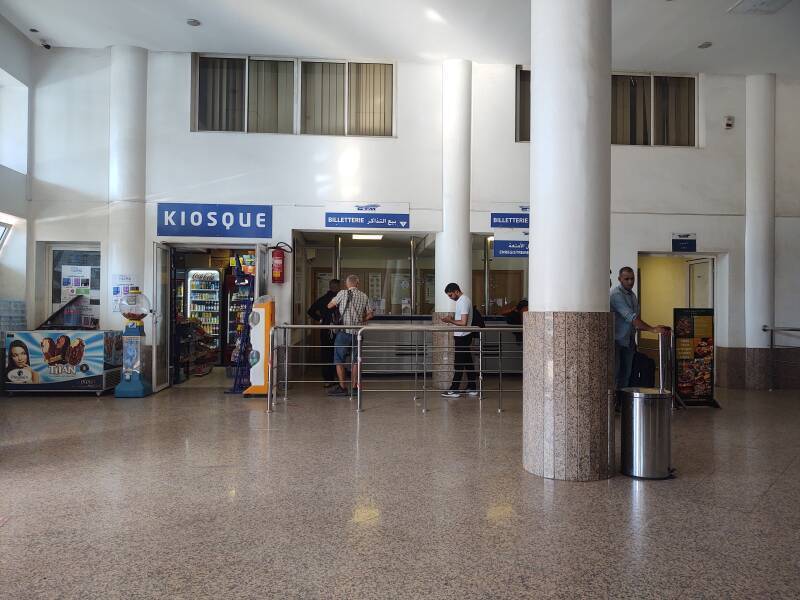 Checking schedules at the CTM bus station in Marrakech.