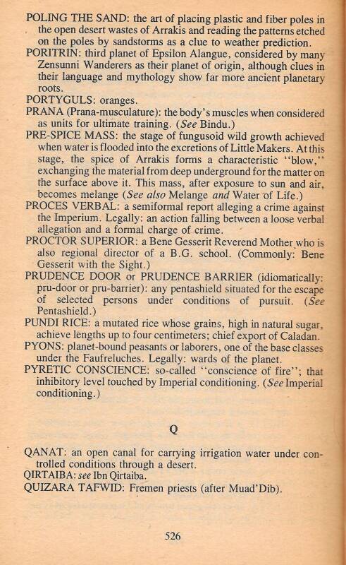 Glossary from Frank Herbert's 'Dune' showing the meaning of 'qanat'.