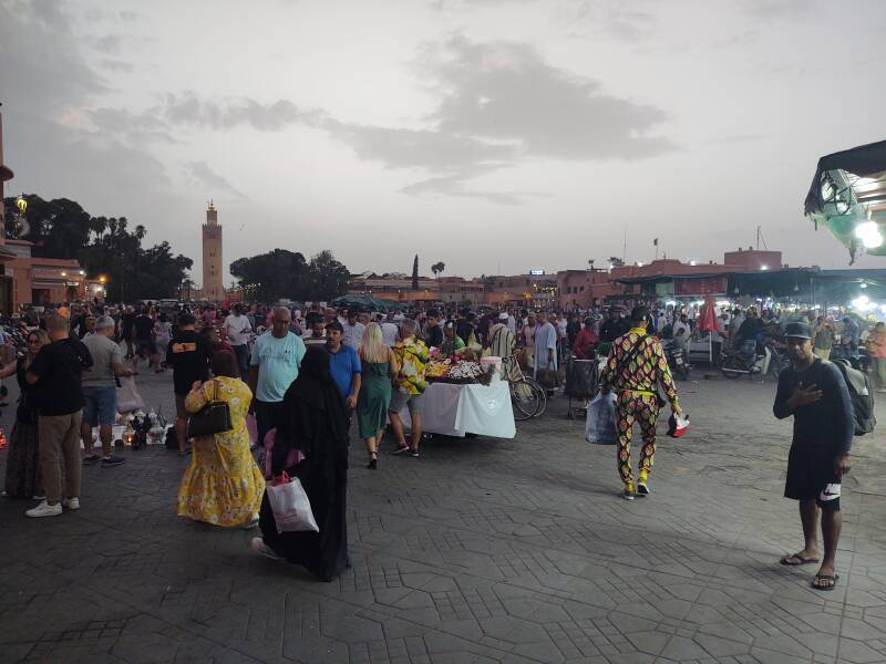 Late afternoon into early evening on Sāḥat Jāmi' al-Fanā', or The Mosque at the End of the World, in central Marrakech.