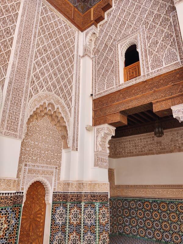 Central courtyard in the Ben Youssef madrasa in the medina of Marrakech.