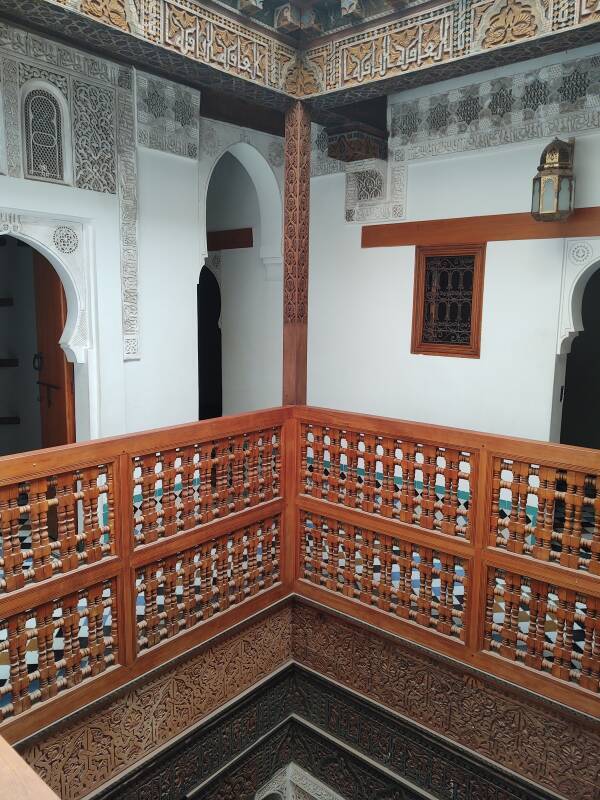Open multi-floor light well in the Ben Youssef madrasa in the medina of Marrakech.