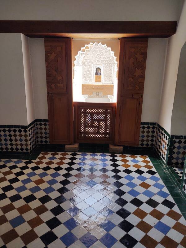 View into a student's room in the Ben Youssef madrasa in the medina of Marrakech.