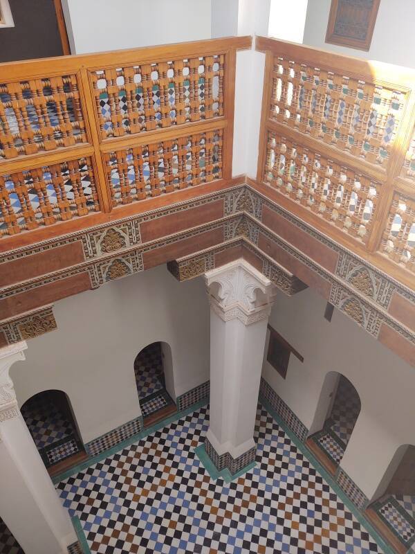 View down a level in the Ben Youssef madrasa in the medina of Marrakech.