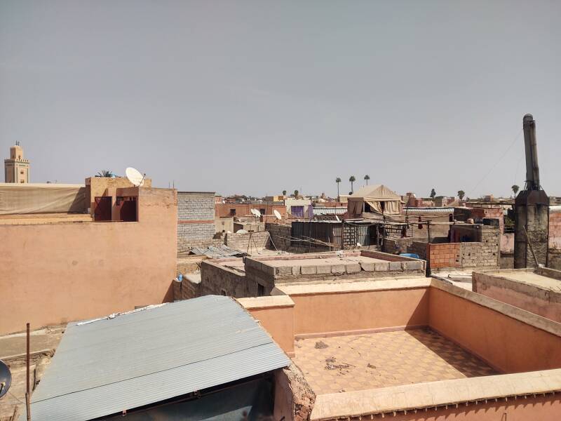View over the Marrakech medina from the rooftop of a tea shop.