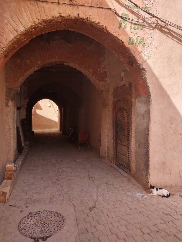 Arched passage in a funduq in the medina in Marrakech.