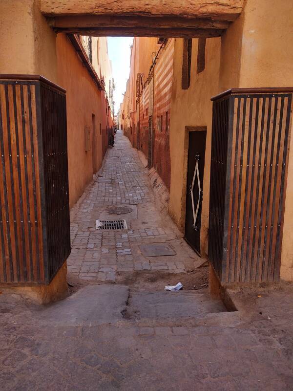 Narrow passages in the mellah, the old Jewish quarter of Marrakech.