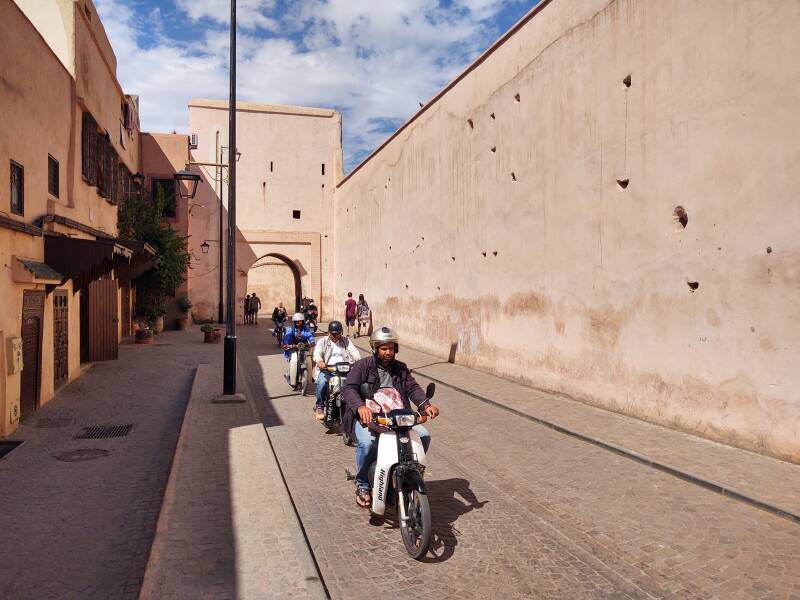 Motorcycles and scooters in the kasbah.