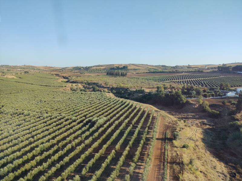 View of the Moroccan countryside from on board the train from Fez to Kénitra. By overnight train to Marrakech.