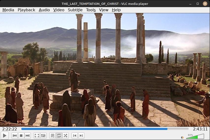 Scene from 'The Last Temptation of Christ' filmed at Volubilis, Harry Dean Stanton as Saul of Tarsus.