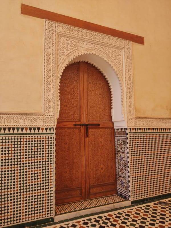 Door in the covered courtyard in the Mausoleum of Moulay Ismail.