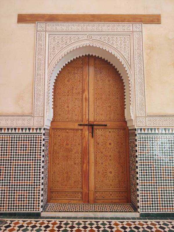 Door in the covered courtyard in the Mausoleum of Moulay Ismail.