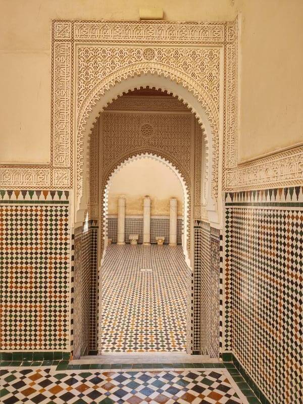 Looking back to the first courtyard in the Mausoleum of Moulay Ismail.