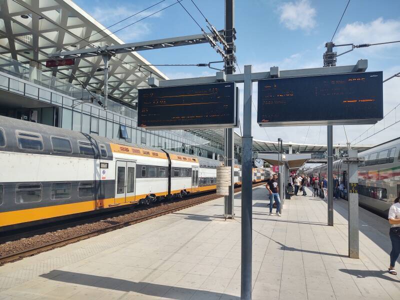 Duplex passenger train in Kenitra train station.