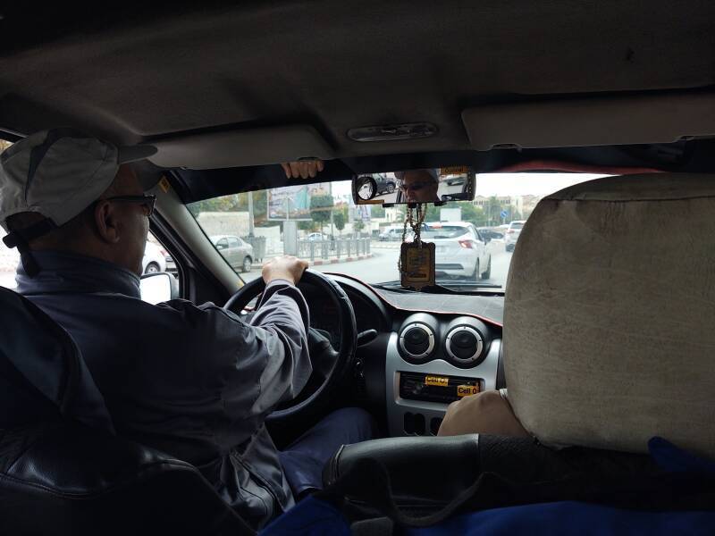 In a taxi to Place al-Hadim, at the medina.