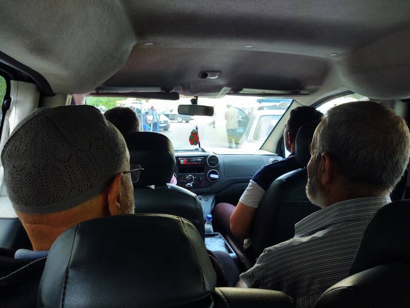 In the back seat of a grand taxi from Meknès to Moulay Idris.