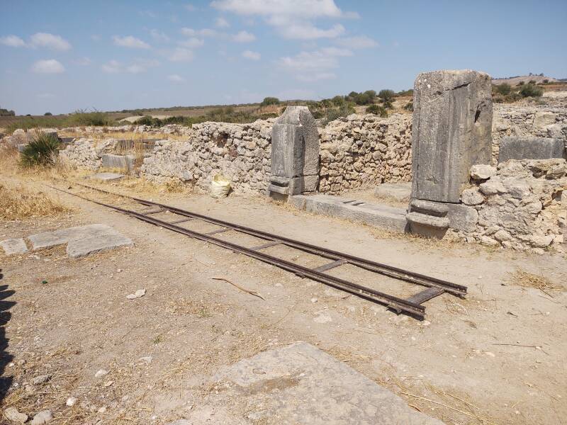 Prefabricated lightweight rail line used for archaeological work at the Volubilis site in Morocco.