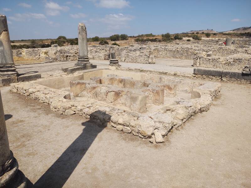 Fountain and pool in a large house at Volubilis archaeological site in Morocco.