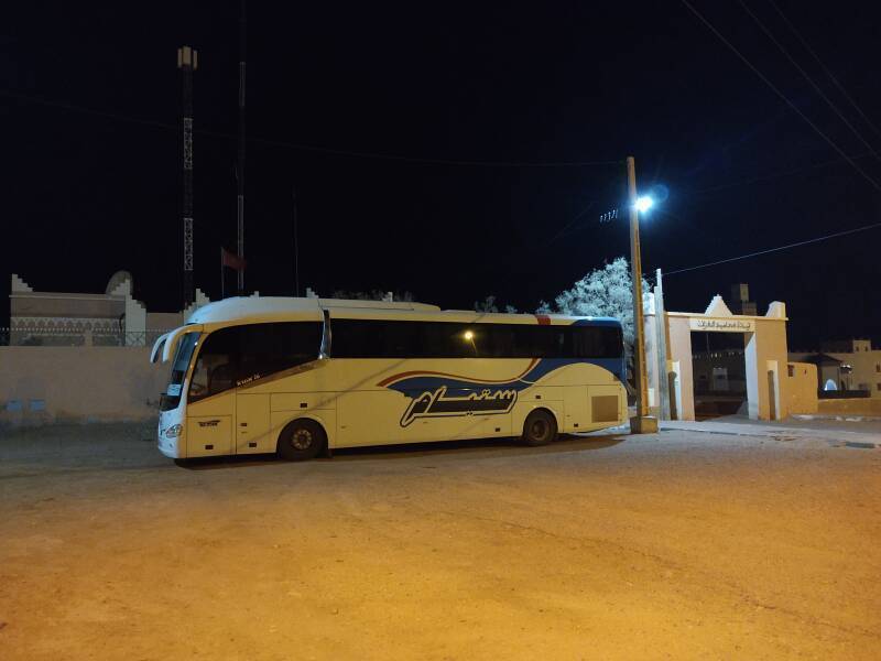 Bus that sat overnight at M'Hamid, ready to depart at 06:30.