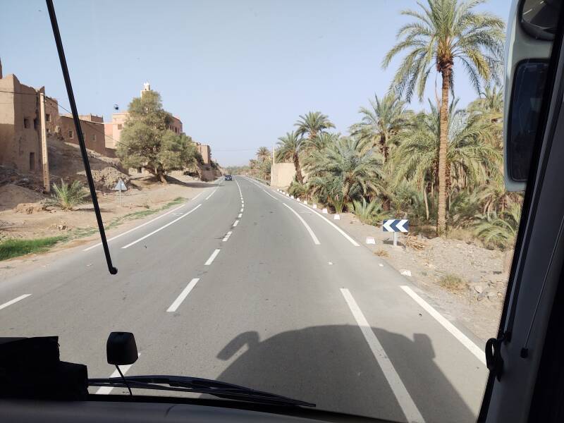 Ksar or kasbah community surrounded by a date palm oasis in the Draa Wadi north of Zagora.