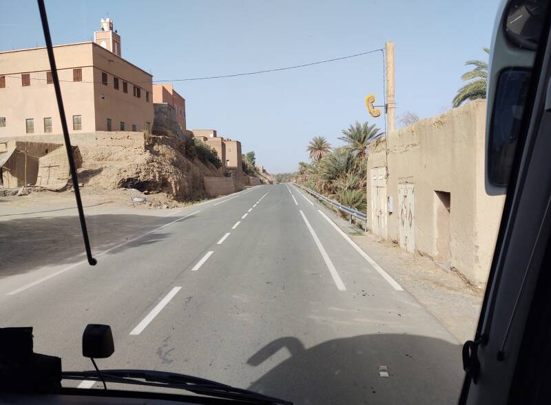 Téléboutique or telephone shop in a ksar or kasbah community surrounded by a date palm oasis in the Draa Wadi north of Zagora.