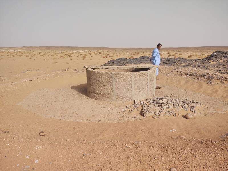 Ibrahim at a well at 29.846161 N 5.982765 W in the desert between M'Hamid and Erg Chigaga.