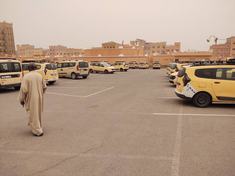 The gare des grands taxis, the shared car lot in Zagora.
