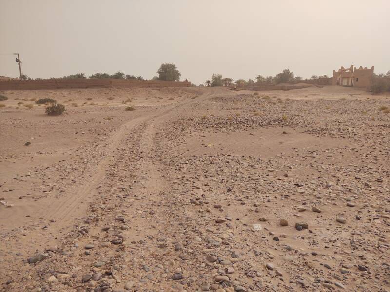 Tracks in the sand in the Draa wadi at M'Hamid el Ghizlane.