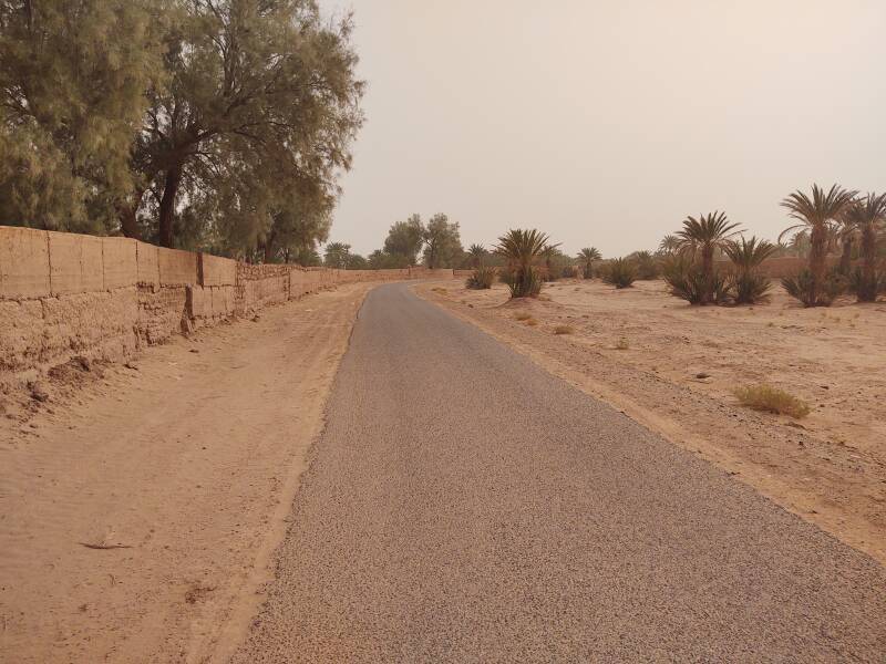 Chip and seal lane south from the Draa wadi in M'Hamid el Ghizlane.