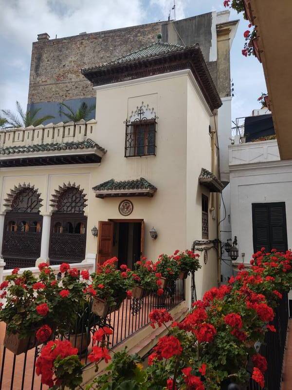 Flowers and courtyard in the American Legation in Tangier.