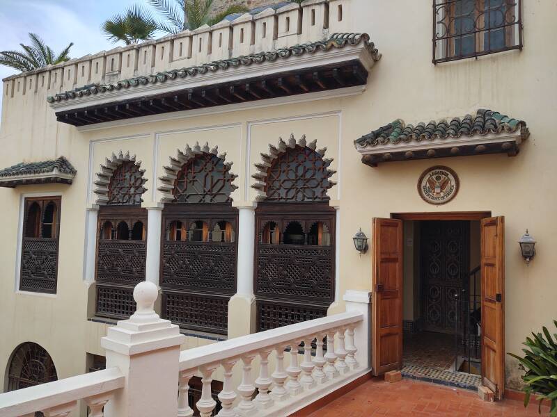 Ornate windows and U.S. Government seal in the American Legation in Tangier.