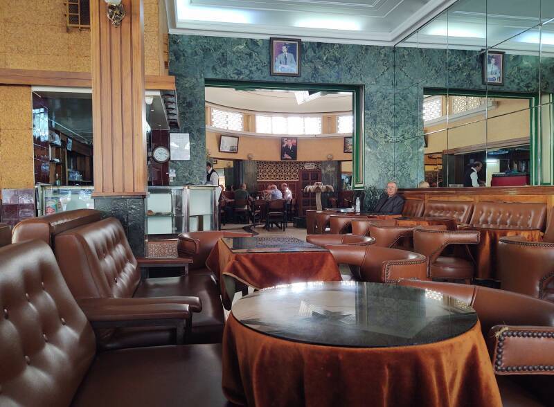 Interior of Gran Café de Paris on the traffic circle at the end of Boulevard Pasteur in Tangier.