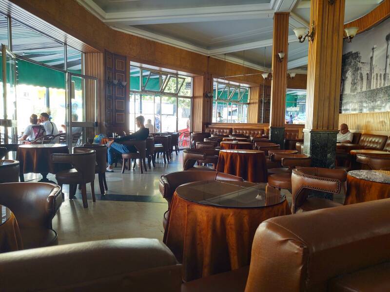 Interior of Gran Café de Paris on the traffic circle at the end of Boulevard Pasteur in Tangier.