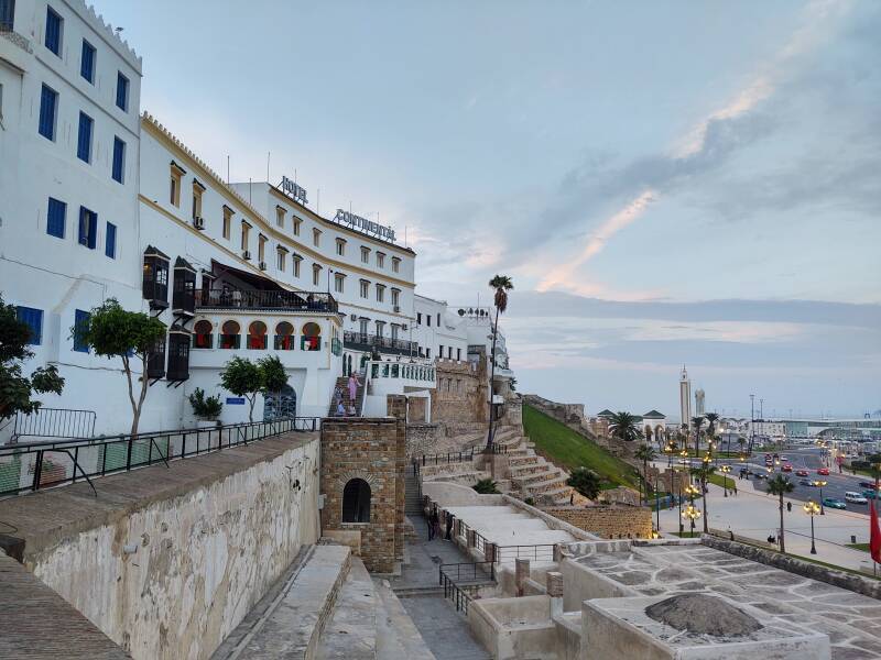 Exterior of Hotel Continental, overlooking the port of Tangier.