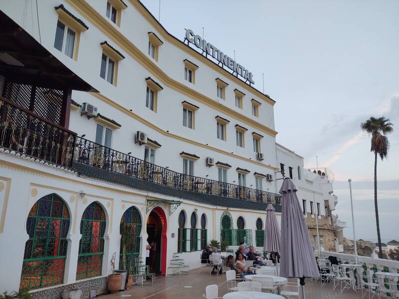 Exterior of Hotel Continental, overlooking the port of Tangier.