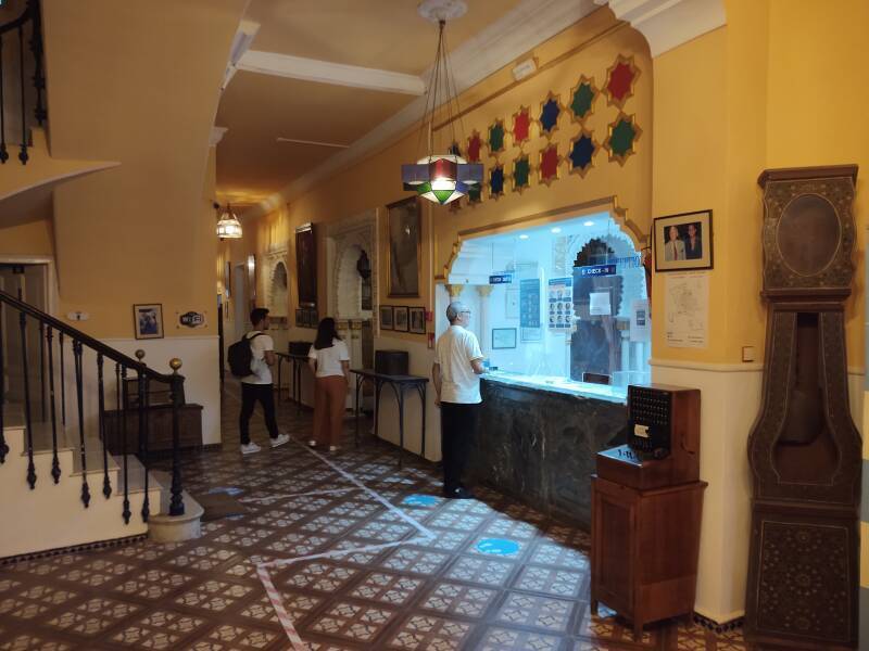 Front desk of Hotel Continental, overlooking the port of Tangier.